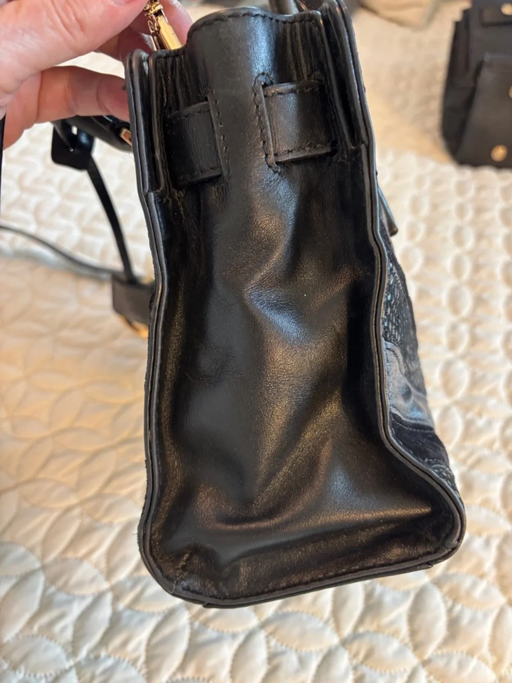 Michael Kors Selma Chevron Black Leather Suede and Snakeskin Shoulder Bag EUC